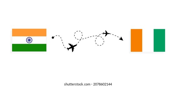 Flight and travel from India to Cote d'Ivoire by passenger airplane Travel concept