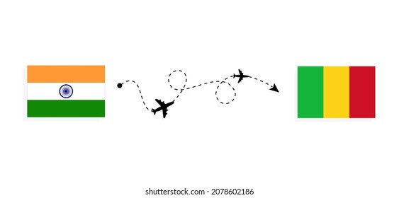 Flight and travel from India to Mali by passenger airplane Travel concept