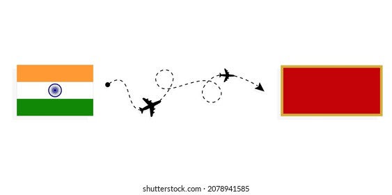 Flight and travel from India to Montenegro by passenger airplane Travel concept