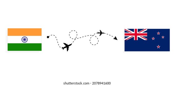 Flight and travel from India to New Zealand by passenger airplane Travel concept