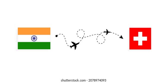 Flight and travel from India to Switzerland by passenger airplane Travel concept