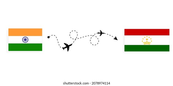 Flight and travel from India to Tajikistan by passenger airplane Travel concept