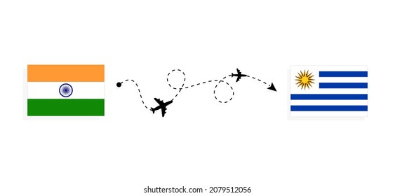 Flight and travel from India to Uruguay by passenger airplane Travel concept