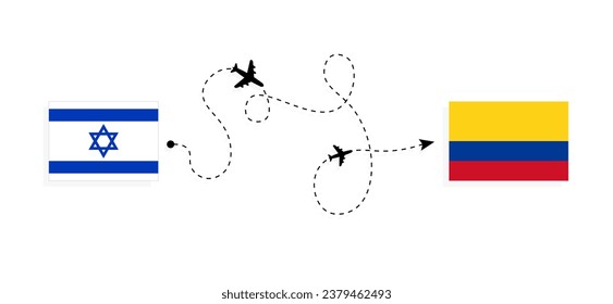Flight and travel from Israel to Colombia by passenger airplane Travel concept