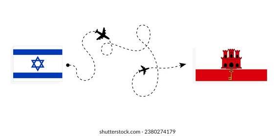 Flight and travel from Israel to Gibraltar by passenger airplane Travel concept