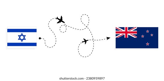 Flight and travel from Israel to New Zealand by passenger airplane Travel concept