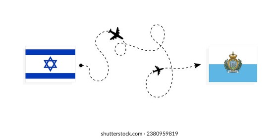 Flight and travel from Israel to San Marino by passenger airplane Travel concept