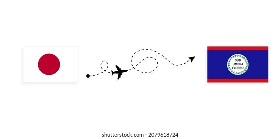 Flight and travel from Japan to Belize by passenger airplane Travel concept