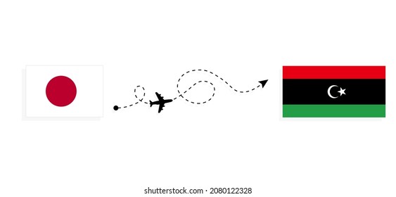 Flight and travel from Japan to Libya by passenger airplane Travel concept
