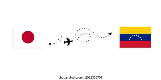 Flight and travel from Japan to Venezuela by passenger airplane Travel concept
