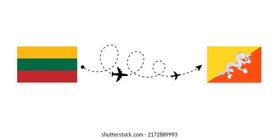 Flight and travel from Lithuania to Bhutan by passenger airplane Travel concept