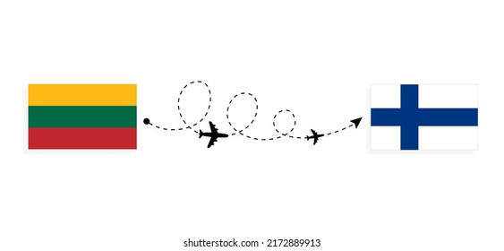Flight and travel from Lithuania to Finland by passenger airplane Travel concept