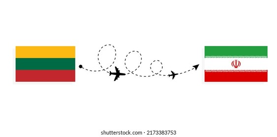 Flight and travel from Lithuania to Iran by passenger airplane Travel concept
