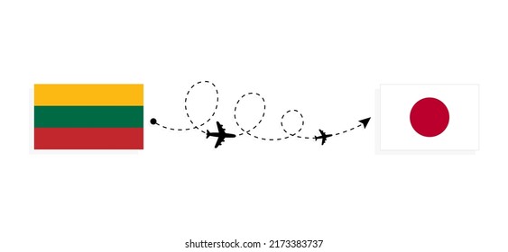 Flight and travel from Lithuania to Japan by passenger airplane Travel concept