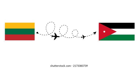 Flight and travel from Lithuania to Jordan by passenger airplane Travel concept