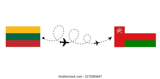 Flight and travel from Lithuania to Oman by passenger airplane Travel concept