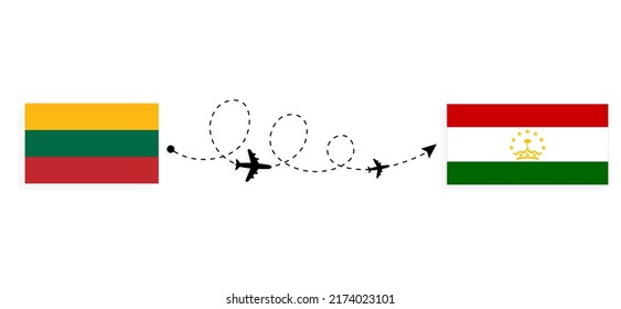 Flight and travel from Lithuania to Tajikistan by passenger airplane Travel concept