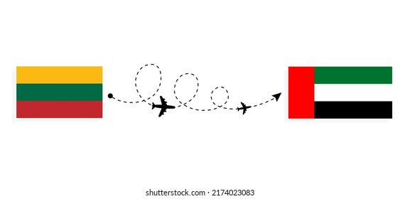 Flight and travel from Lithuania to United Arab Emirates by passenger airplane Travel concept
