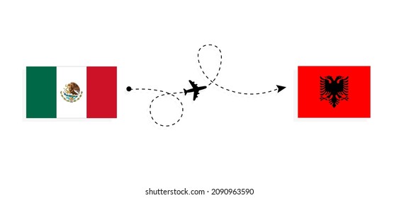 Flight and travel from Mexico to Albania by passenger airplane Travel concept