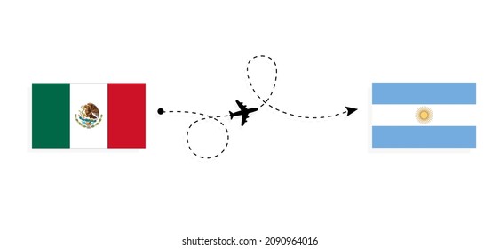 Flight and travel from Mexico to Argentina by passenger airplane Travel concept