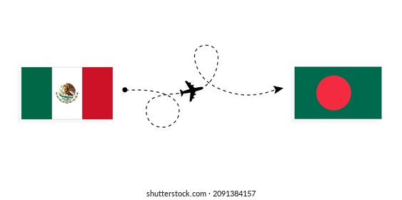 Flight and travel from Mexico to Bangladesh by passenger airplane Travel concept