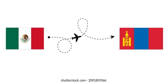 Flight and travel from Mexico to Mongolia by passenger airplane Travel concept