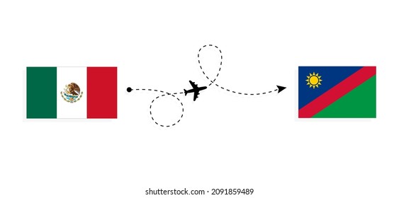 Flight and travel from Mexico to Namibia by passenger airplane Travel concept