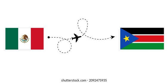Flight and travel from Mexico to South Sudan by passenger airplane Travel concept
