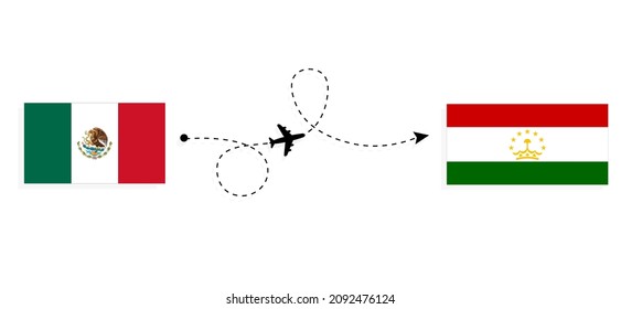 Flight and travel from Mexico to Tajikistan by passenger airplane Travel concept
