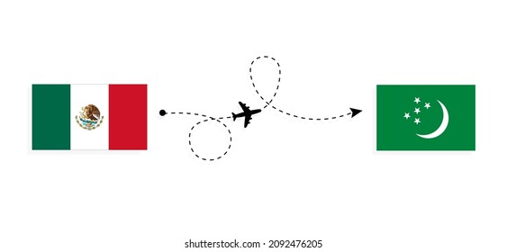 Flight and travel from Mexico to Turkmenistan by passenger airplane Travel concept
