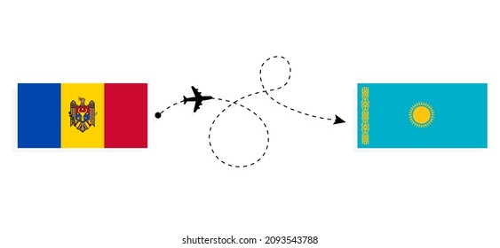 Flight and travel from Moldova to Kazakhstan by passenger airplane Travel concept