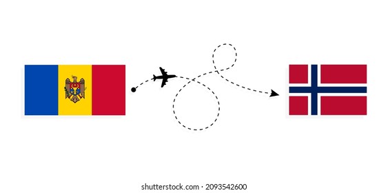 Flight and travel from Moldova to Norway by passenger airplane Travel concept