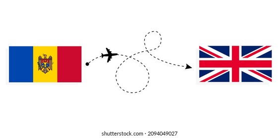 Flight and travel from Moldova to United Kingdom of Great Britain by passenger airplane Travel concept