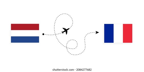 Flight and travel from Netherlands to France by passenger airplane Travel concept