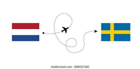 Flight and travel from Netherlands to Sweden by passenger airplane Travel concept
