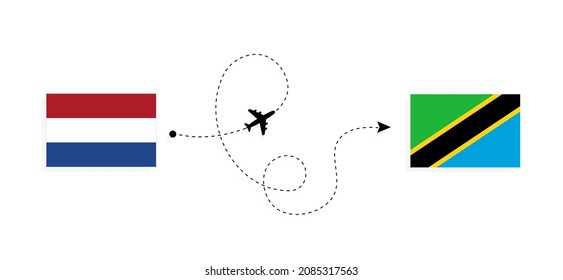 Flight and travel from Netherlands to Tanzania by passenger airplane Travel concept