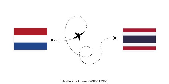 Flight and travel from Netherlands to Thailand by passenger airplane Travel concept