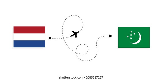 Flight and travel from Netherlands to Turkmenistan by passenger airplane Travel concept