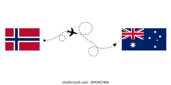 Flight and travel from Norway to Australia by passenger airplane Travel concept
