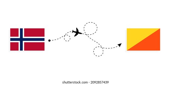 Flight and travel from Norway to Bhutan by passenger airplane Travel concept