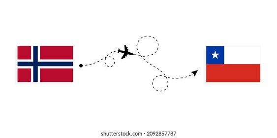 Flight and travel from Norway to Chile by passenger airplane Travel concept