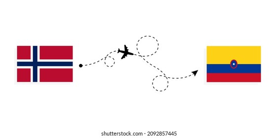 Flight and travel from Norway to Colombia by passenger airplane Travel concept