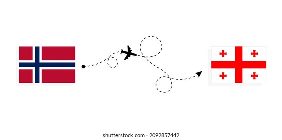 Flight and travel from Norway to Georgia by passenger airplane Travel concept