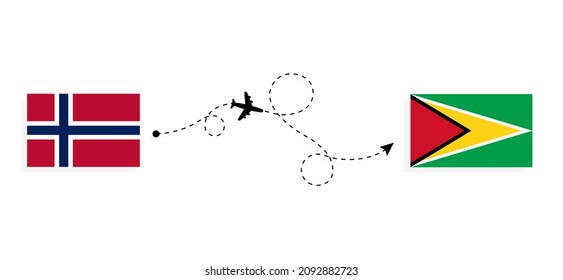 Flight and travel from Norway to Guyana by passenger airplane Travel concept