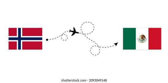 Flight and travel from Norway to Mexico by passenger airplane Travel concept