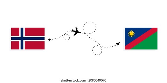 Flight and travel from Norway to Namibia by passenger airplane Travel concept