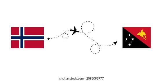 Flight and travel from Norway to Papua New Guinea by passenger airplane Travel concept