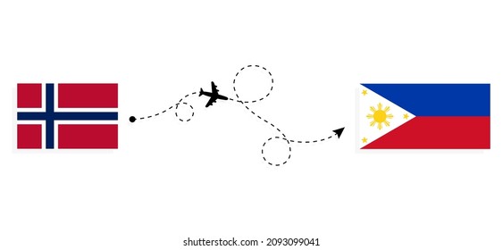 Flight and travel from Norway to Philippines by passenger airplane Travel concept