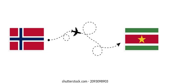 Flight and travel from Norway to Suriname by passenger airplane Travel concept