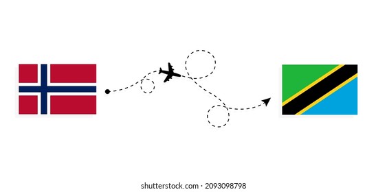 Flight and travel from Norway to Tanzania by passenger airplane Travel concept